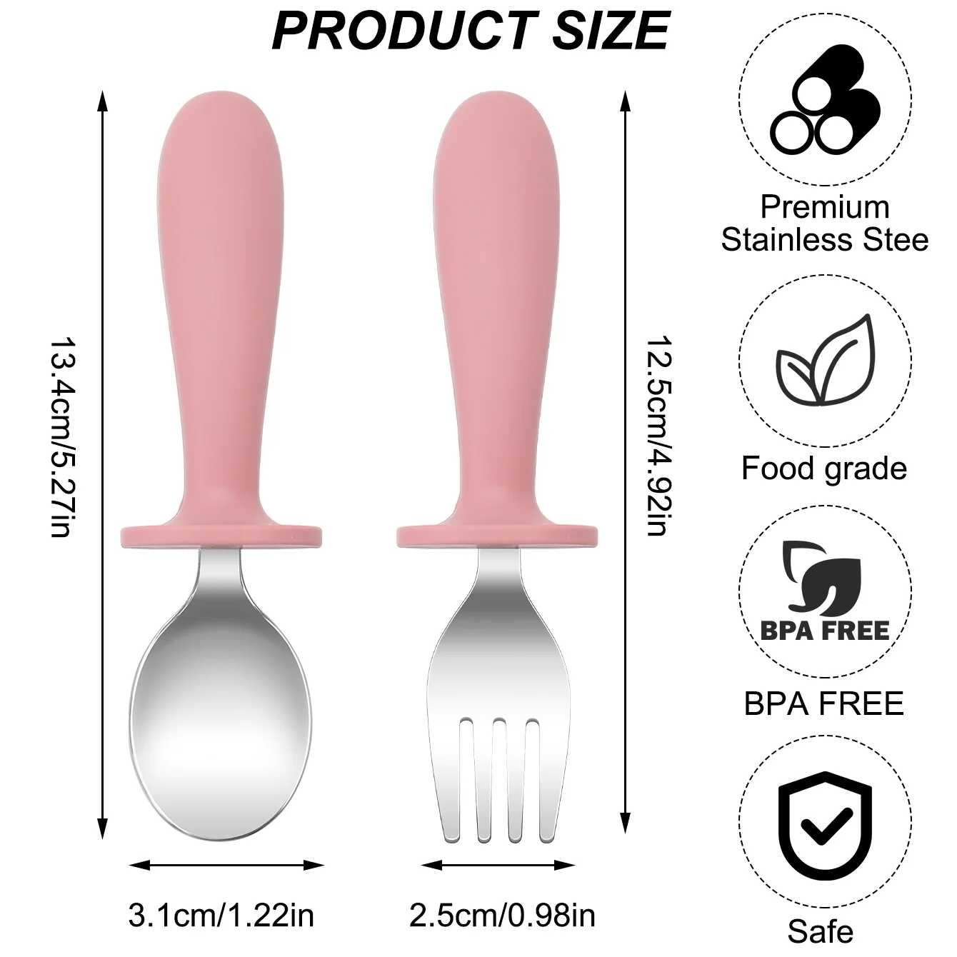 Cubiertos de aprendizaje de acero inoxidable para bebés sin BPA - imagen 3