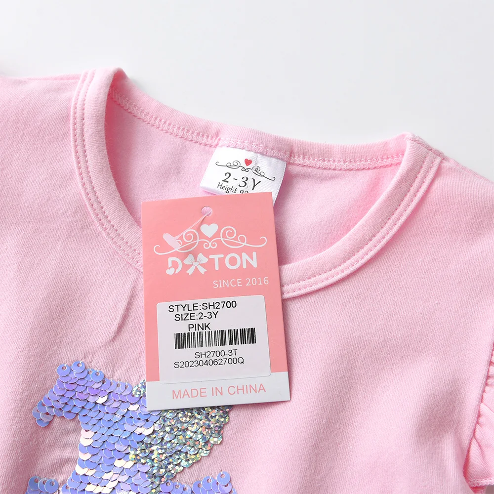 DXTON vestido de niña de algodón con manga acampanada y lentejuelas - imagen 3