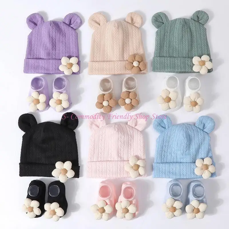 85AE Conjunto gorro y calcetines con orejeras para recién nacido - imagen 3