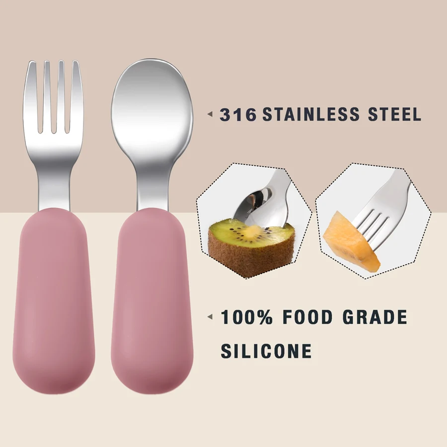 Cubiertos para bebé de acero inoxidable y silicona antideslizante - imagen 4