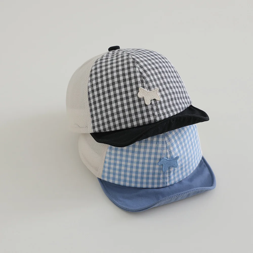 Gorra béisbol infantil protección solar a cuadros con bordado pony - imagen 5