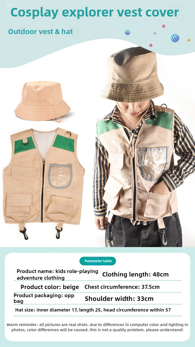 Chaleco cargo y sombrero de explorador infantil