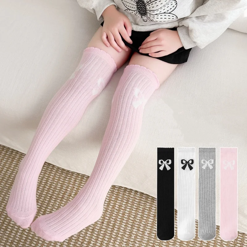 Calcetines altos de algodón para niñas con lazo estilo preppy - imagen 3