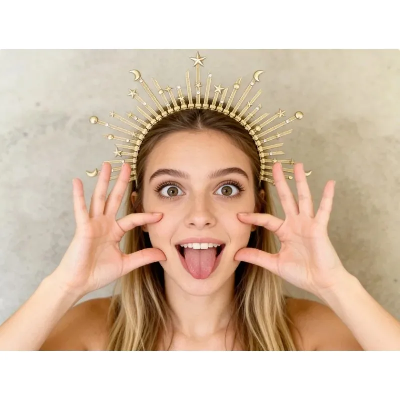 Tiara halo dorada para niña estilo diosa del sol - imagen 4