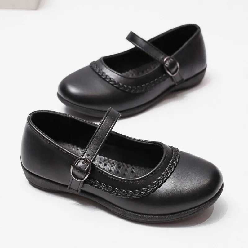 Zapatos escolares antideslizantes de piel para niña, retro planos