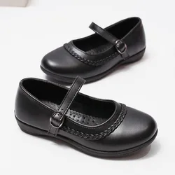 Zapatos escolares antideslizantes de piel para niña, retro planos
