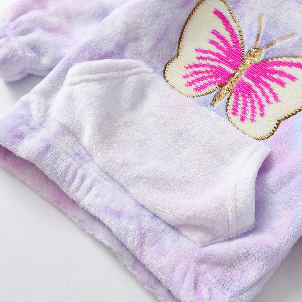 DXTON Sudadera con capucha de lana para niña: bolsillo mariposa - imagen 2