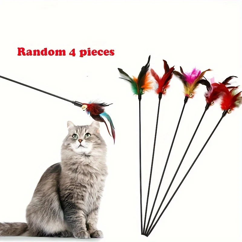 Varita interactiva para gatos con campana y plumas de juego