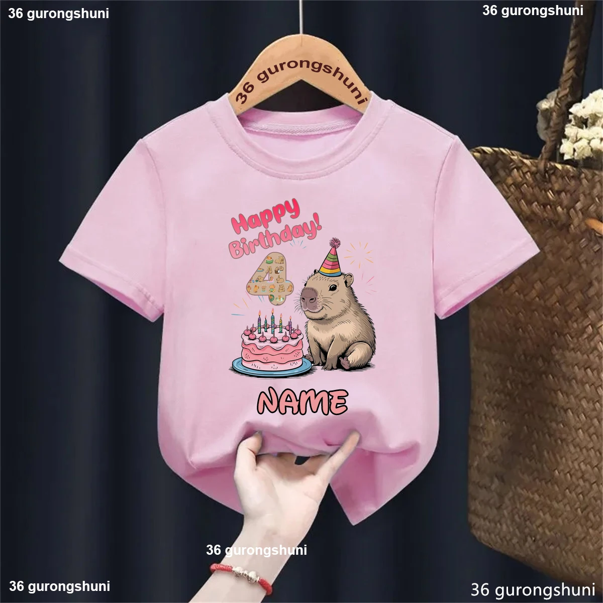 Camiseta Capybara feliz cumpleaños en rosa para niños - imagen 2