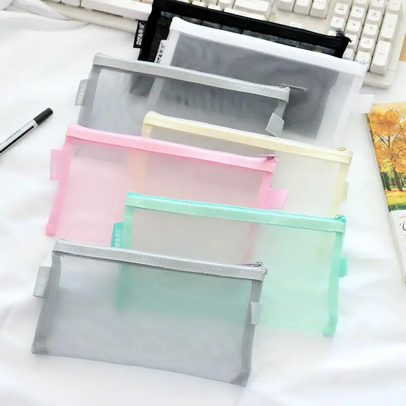 Estuche transparente de malla para lápices escolares gran capacidad