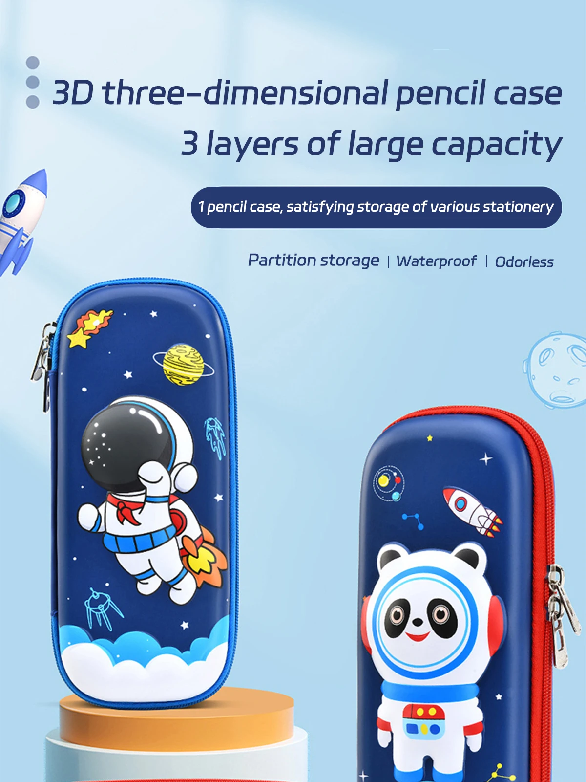 Estuche Kawaii visto de frente mostrando su diseño 3D