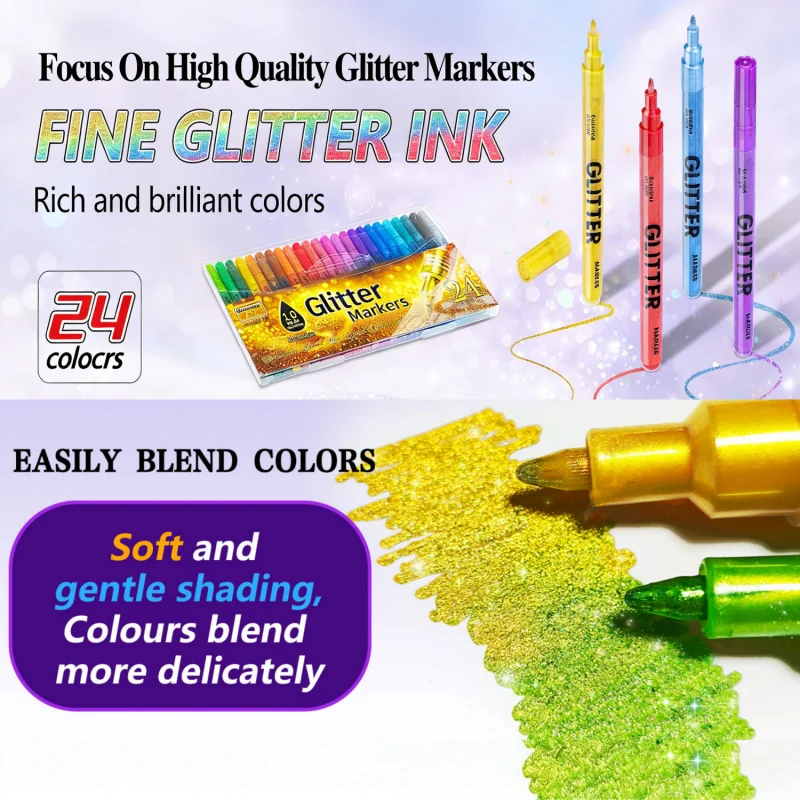 Rotuladores con purpurina punta fina – Colores metálicos brillantes - imagen 5
