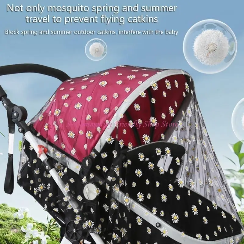 Red malla protectora 85AE para cochecitos bebé con margaritas bordado - imagen 5