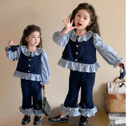Conjunto otoño niña con camisa de retales y pantalón acampanado