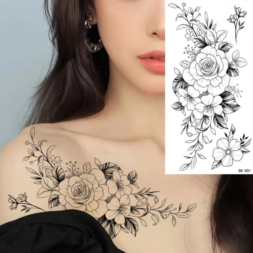 Tatuaje temporal floral para mujer