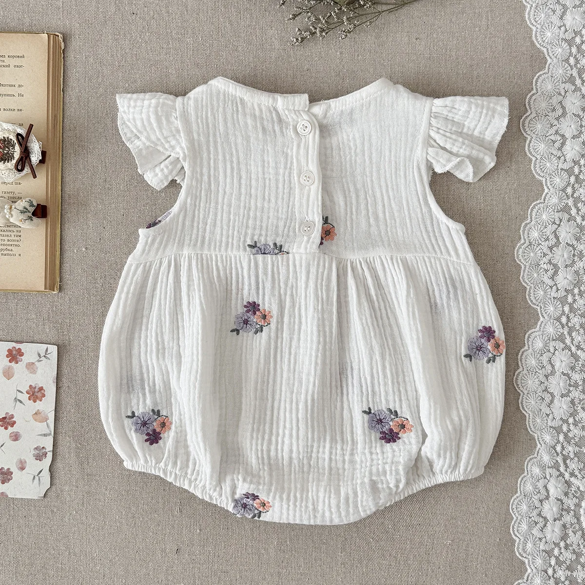 MILANCEL Body de verano bebé con flores bordadas para niña - imagen 3