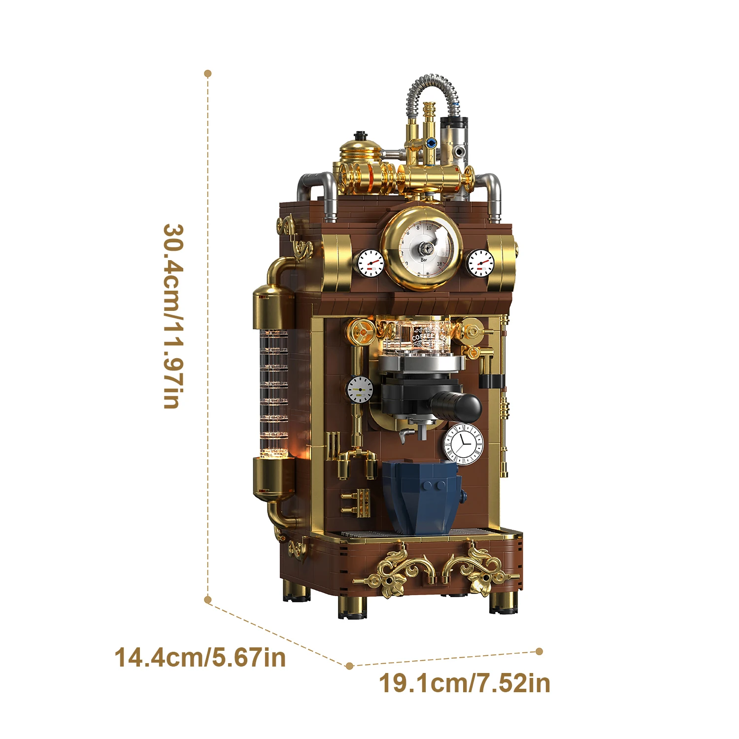 Bloques de construcción de cafetera de vapor retro con luces