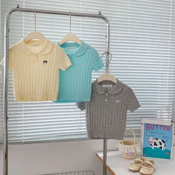 Camiseta polo de verano para niños con lazo y punto calado