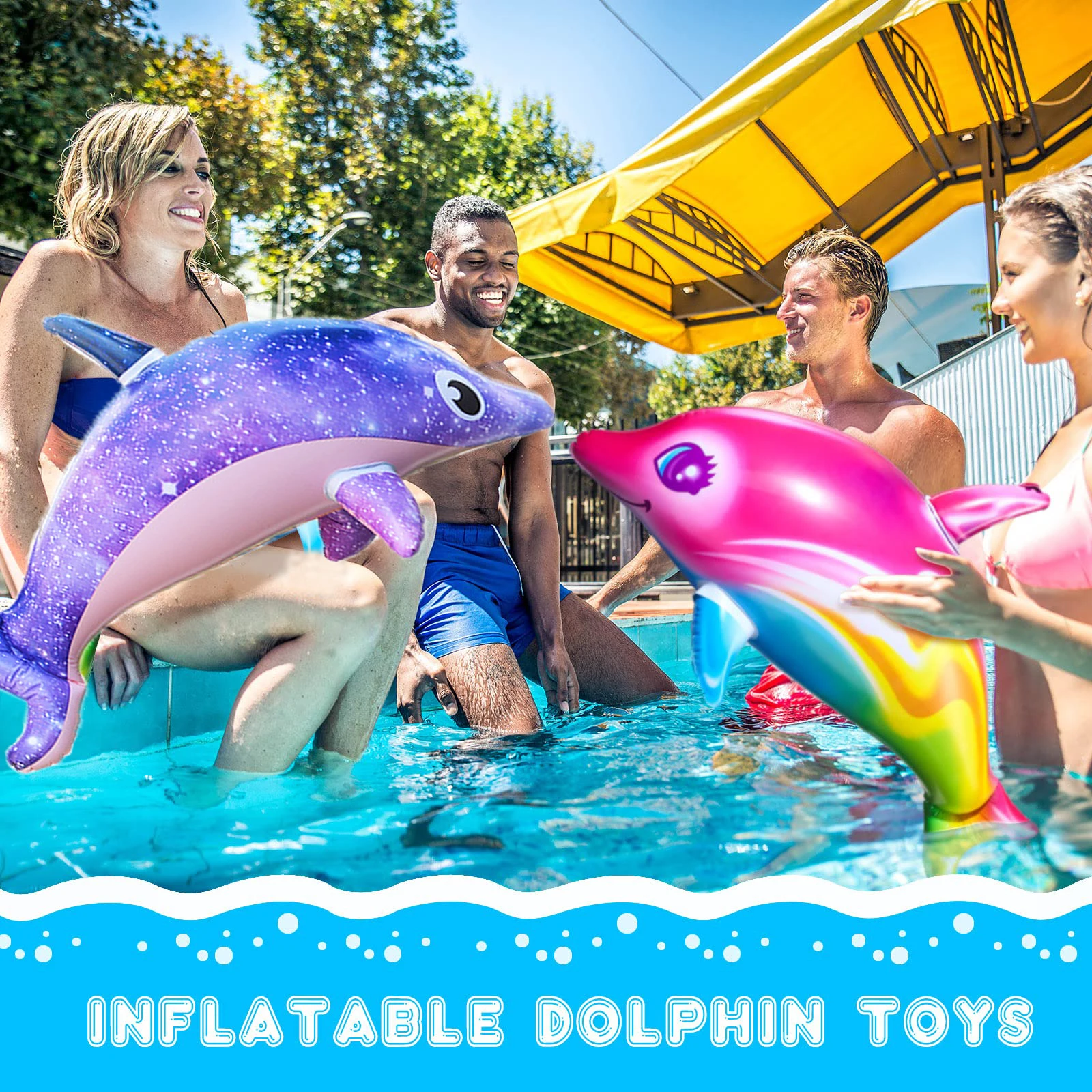 Delfín inflable arcoíris para decoración de fiesta temática océano - imagen 2