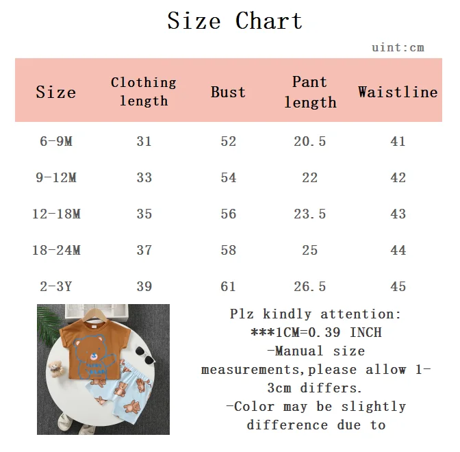 Conjunto bebé verano con camiseta manga corta de oso peluche suave - imagen 5