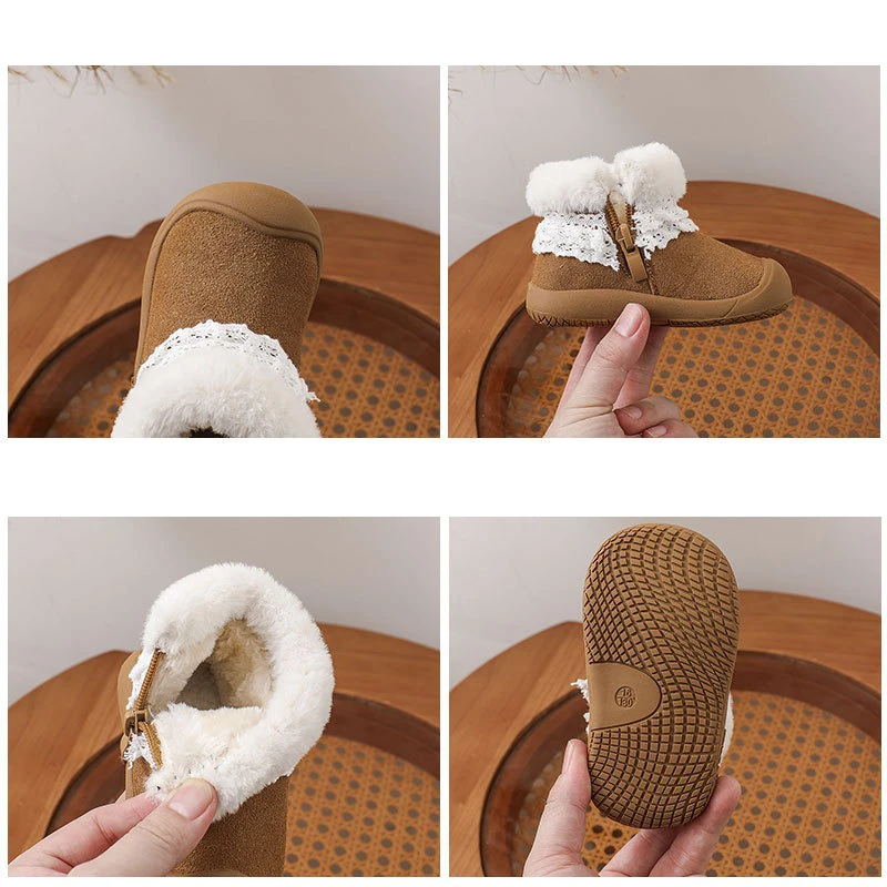 Botas de nieve de cuero para bebés y niños con felpa antideslizante - imagen 4