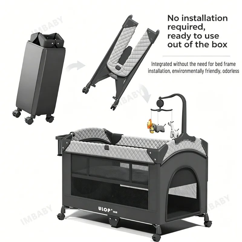 IMBABY Cuna plegable portátil con cambiador y ruedas para bebé - imagen 5