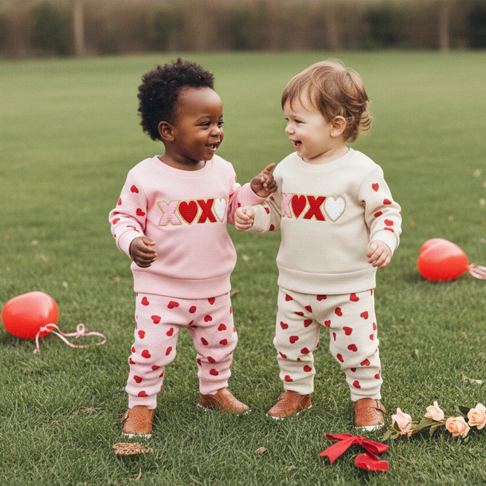 ViSgogo Conjunto San Valentín para niña con bordado de corazones - imagen 4