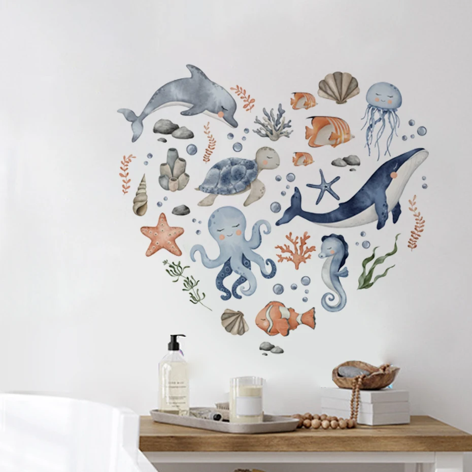 Pegatinas de pared de animales marinos para habitaciones infantiles