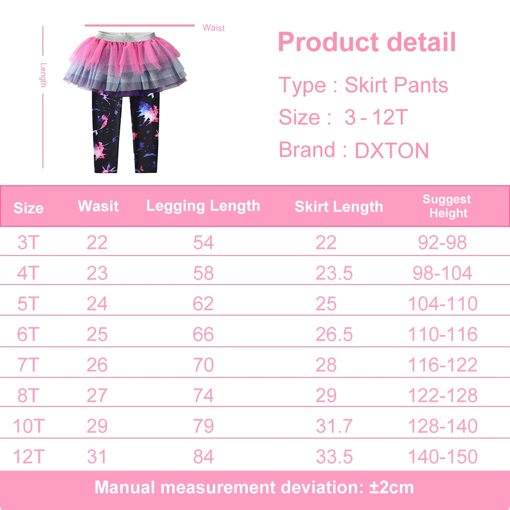 Pantalones ajustados con falda de tutú para niña con estampado de unicornios