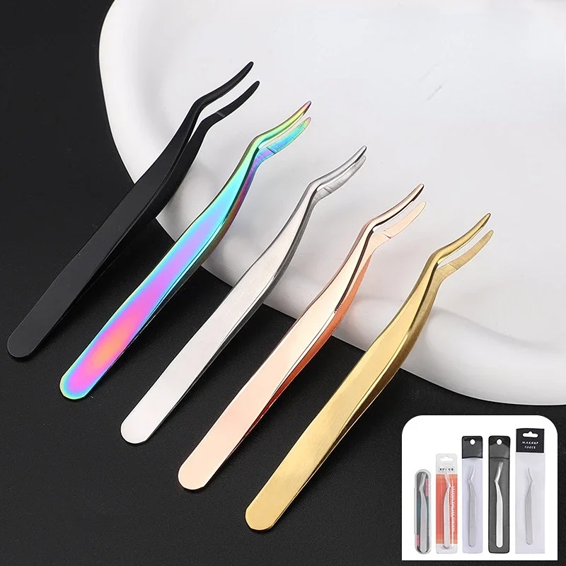 Pinzas de acero inoxidable para pestañas postizas de maquillaje - imagen 4