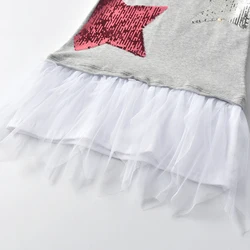 DXTON Camiseta de algodón para niña con lentejuelas en estrellas