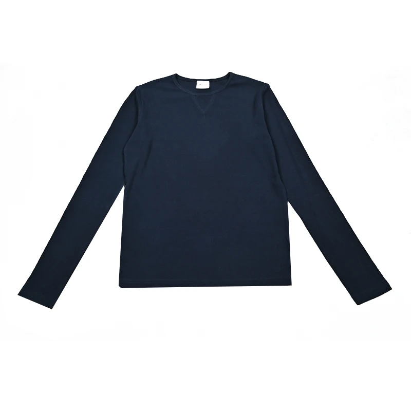 Camisa azul marino escolar niños manga larga – Cuello redondo con logo bordado - imagen 3