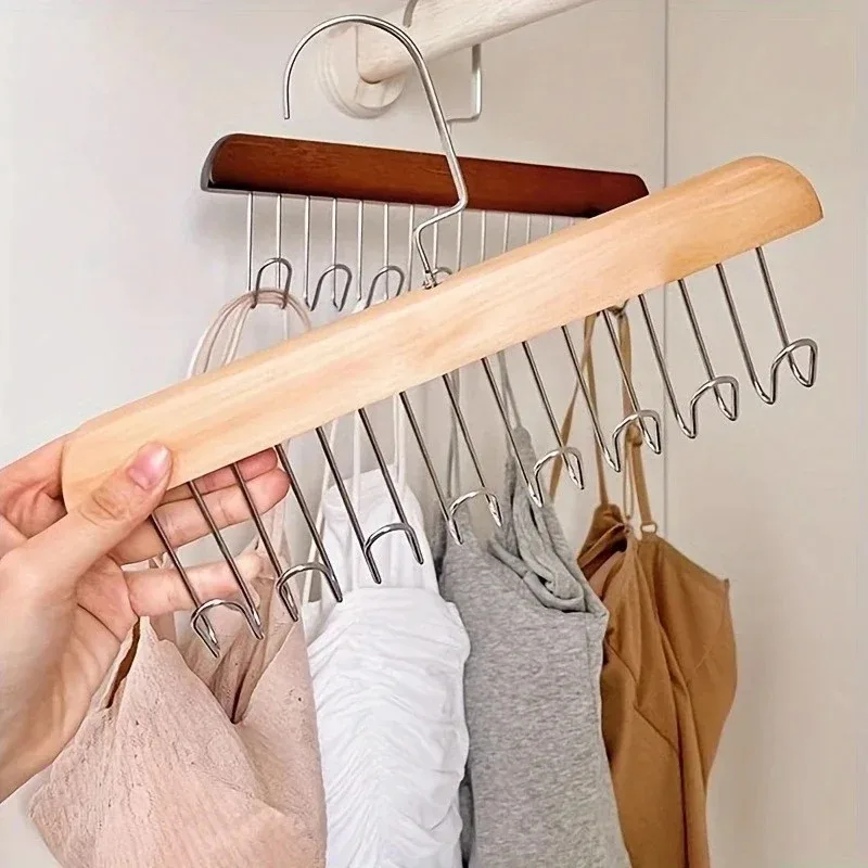 Organizador de perchas con ganchos de madera y estante ahorro espacio - imagen 3