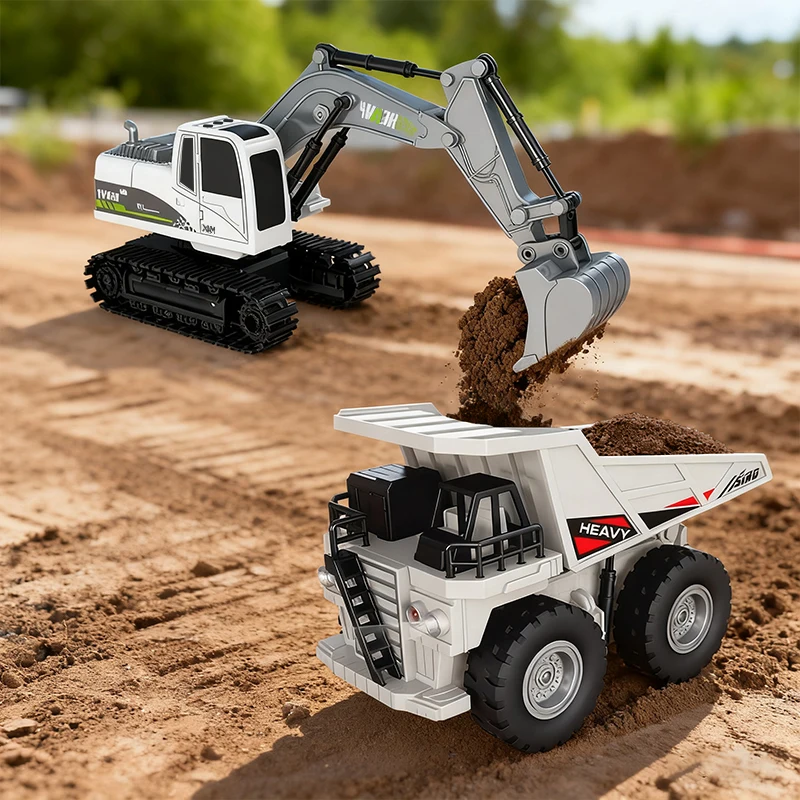 Excavadora RC de aleación con luces, música y control remoto