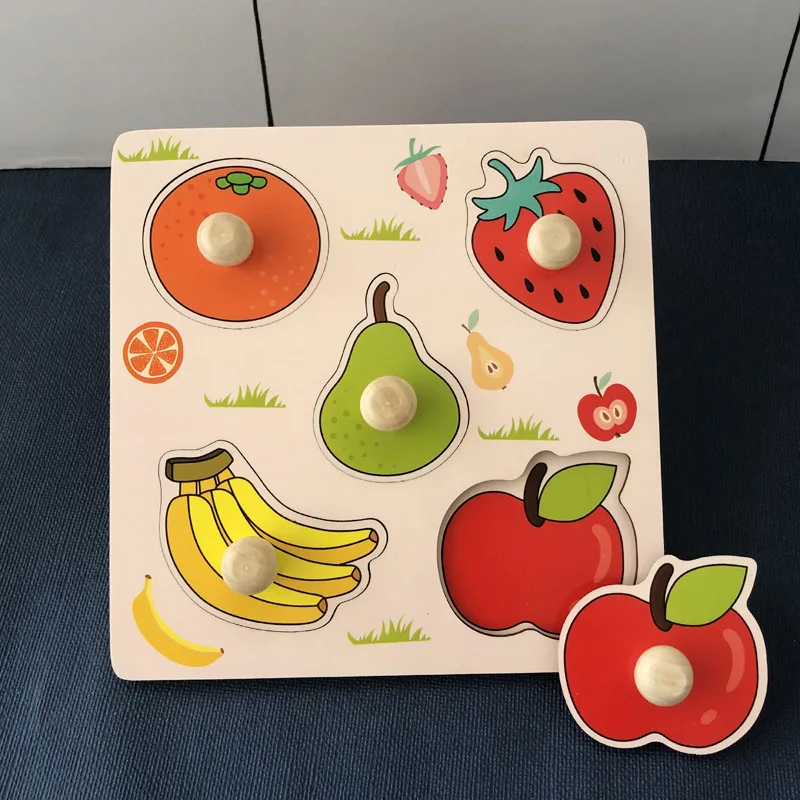 Puzzle Montessori de frutas – Tablero sensorial de madera para niños - imagen 3