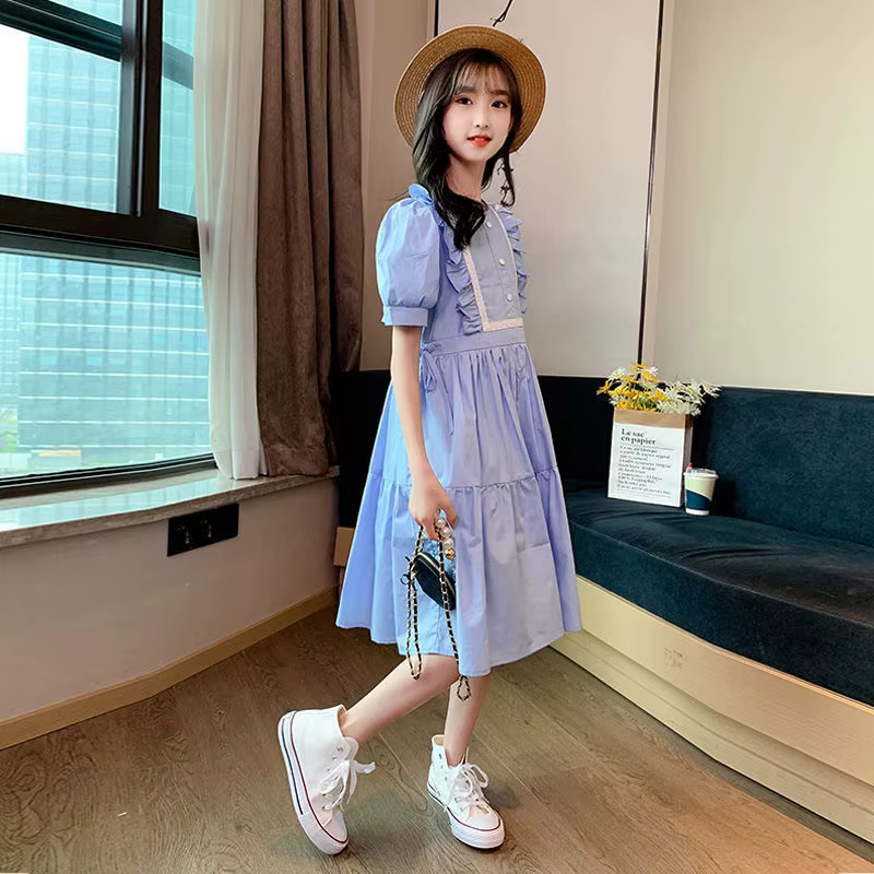 Vestido verano manga corta para niña cuello redondo liso - imagen 4