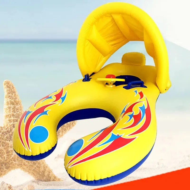 Flotador infantil portátil con sombrilla para juegos de playa - imagen 2