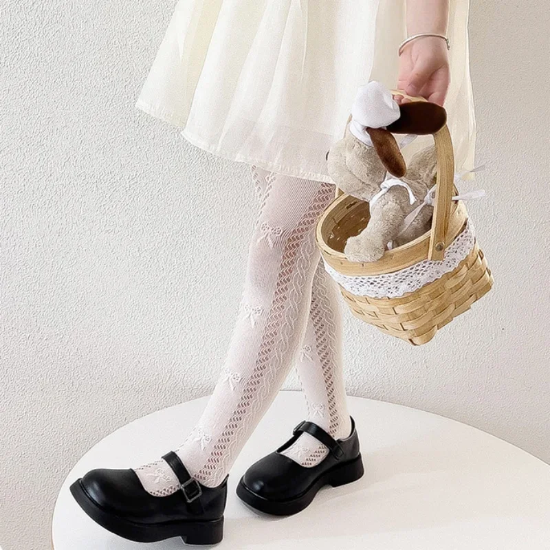 Pantimedias de verano para niña con encaje y lazo fino transpirable - imagen 2