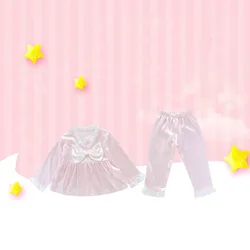 Pijama de seda fría para niña con lazo – Ropa de casa para primavera y otoño