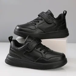 Zapatillas deportivas infantiles de cuero negro antideslizantes