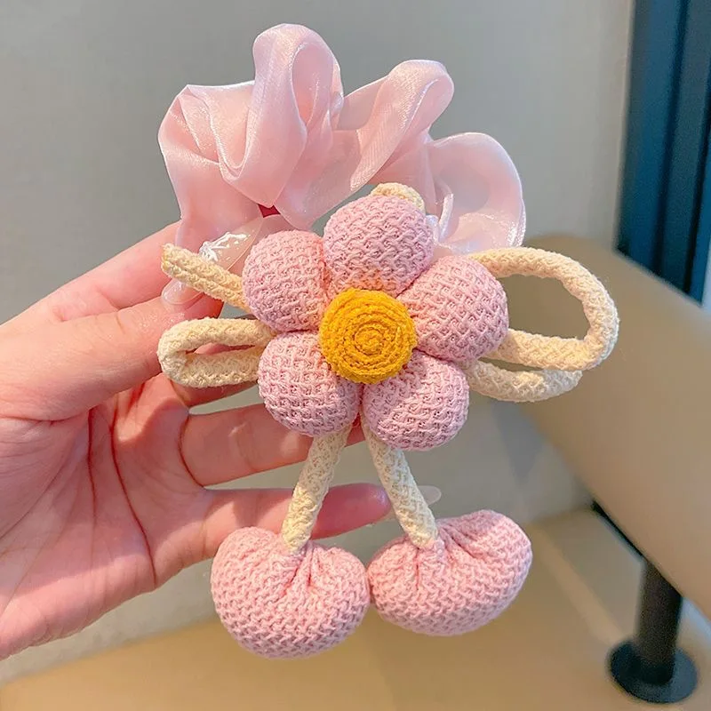 Scrunchie de pelo con bolita floral para coletas de niñas