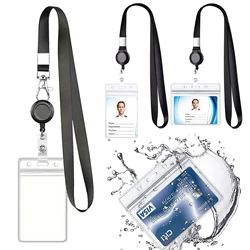 Portatarjetas transparente de PVC con cuerda negra para identificar