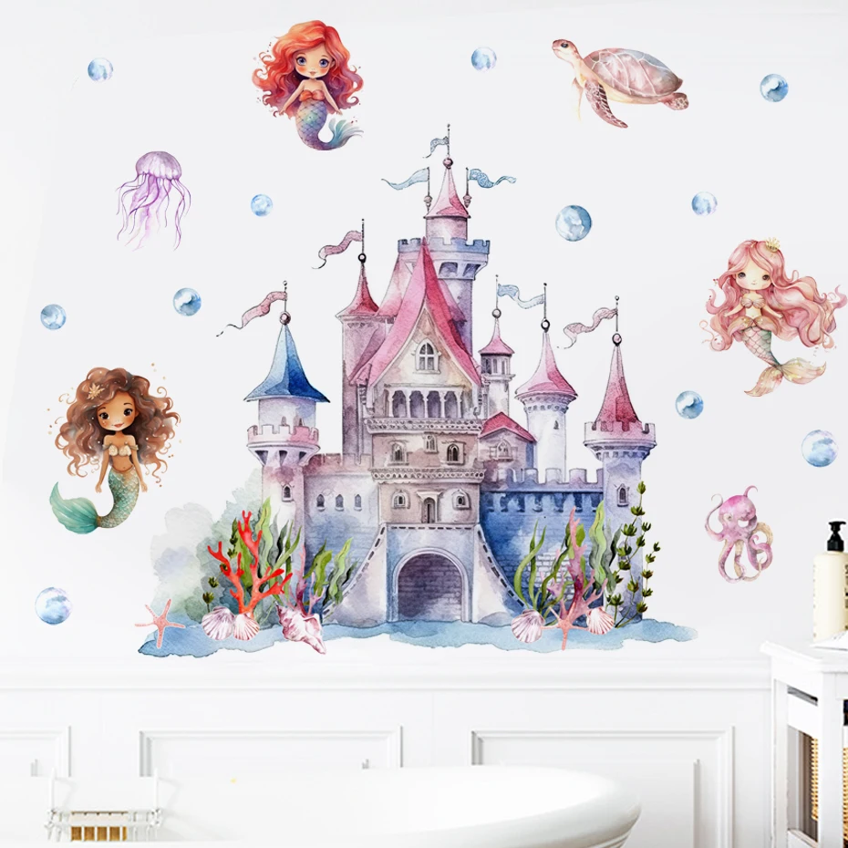 Vinilo decorativo submarino del castillo de sirena infantil