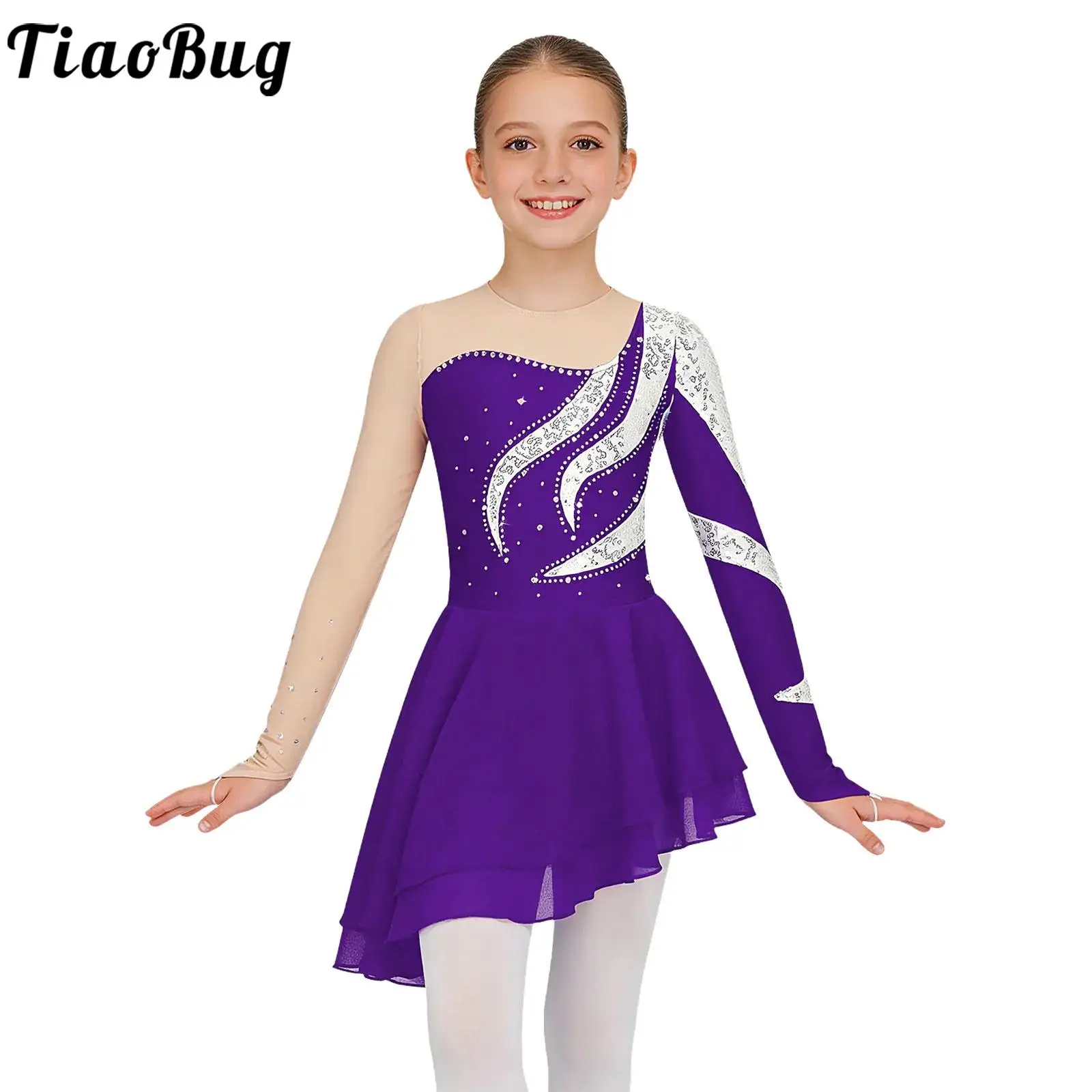 Vestido de ballet para niñas con malla transparente y lentejuelas - imagen 5