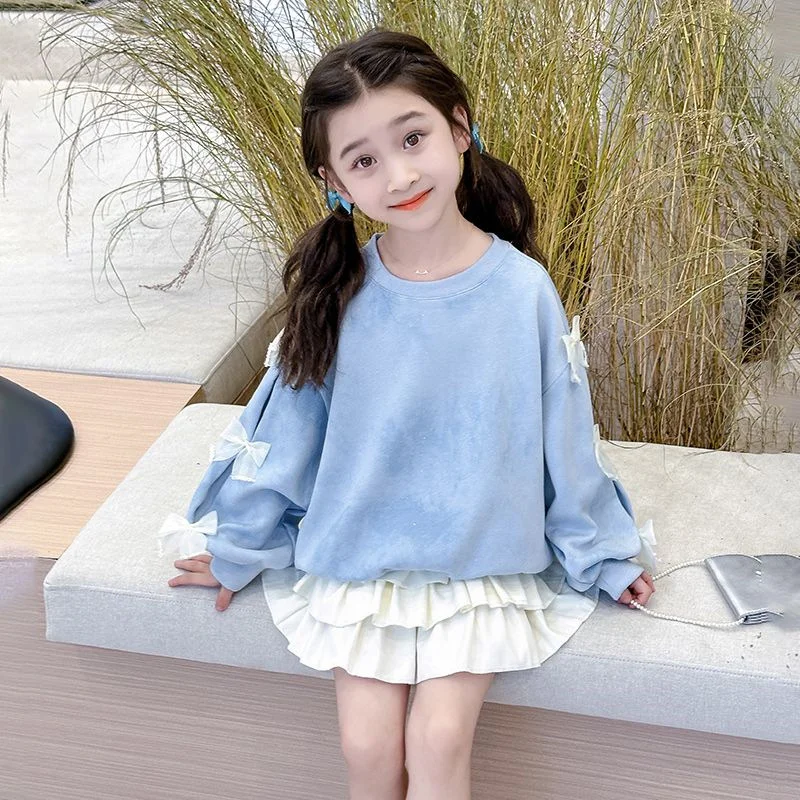 Sudadera de niña con lazo primaveral y manga larga de otoño