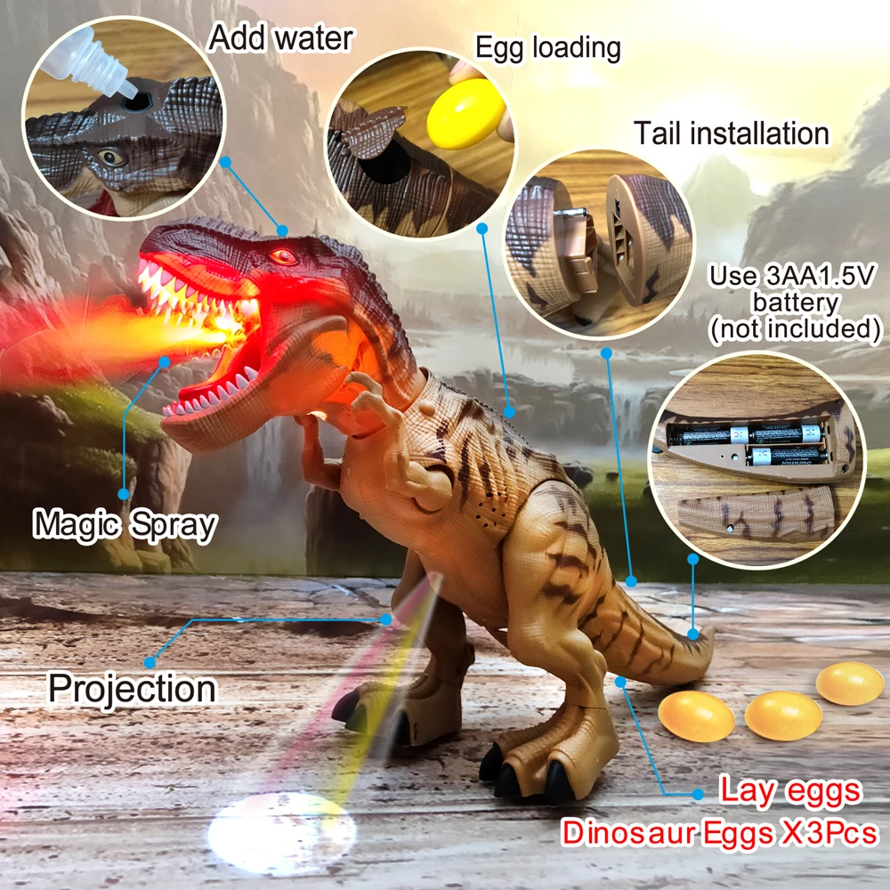 Dinosaurio robot con función de poner huevos