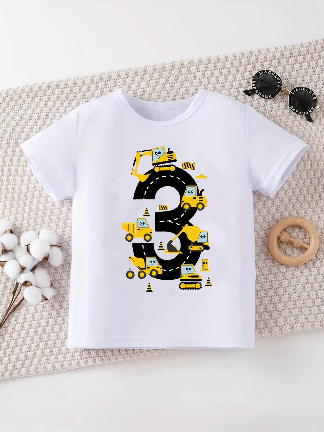 Camiseta infantil con estampado de excavadora para niño verano - imagen 2