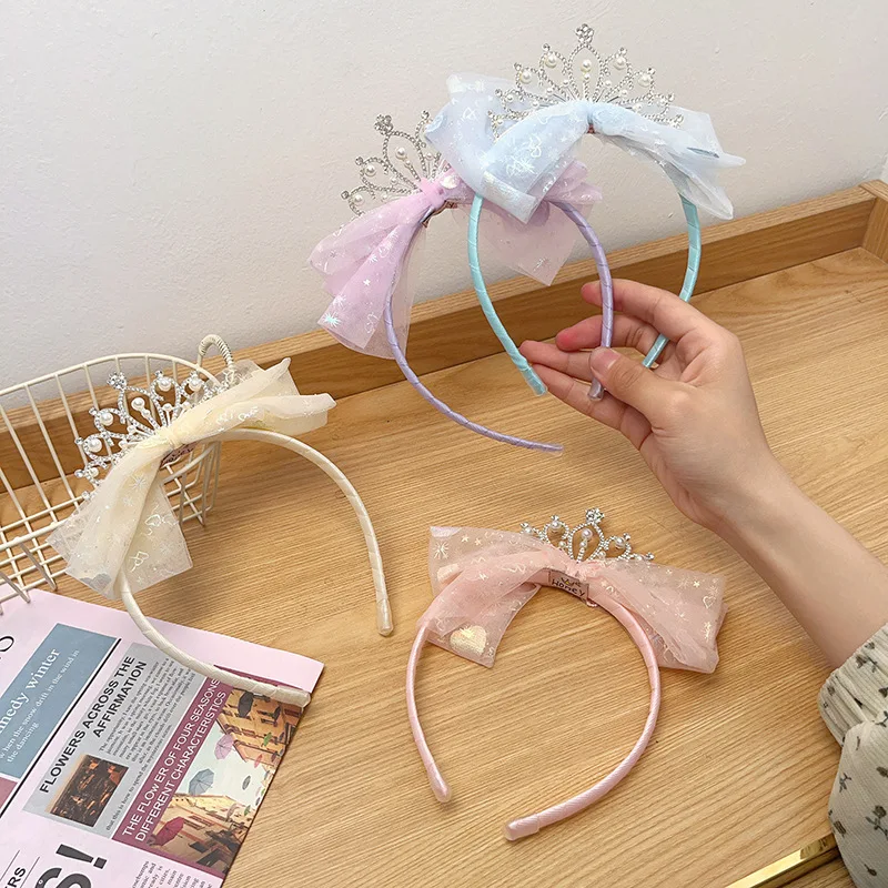 Diadema de princesa con pedrería y lazo para niñas - imagen 2