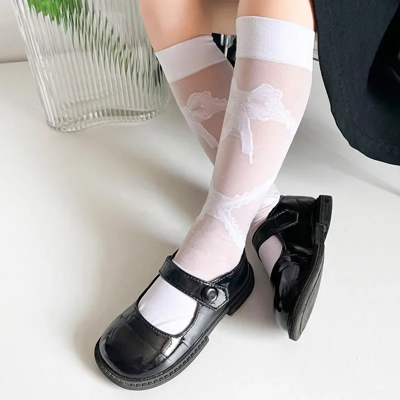 Calcetines de seda con lazo de corazón para niñas pequeñas – Finos y transpirables - imagen 5