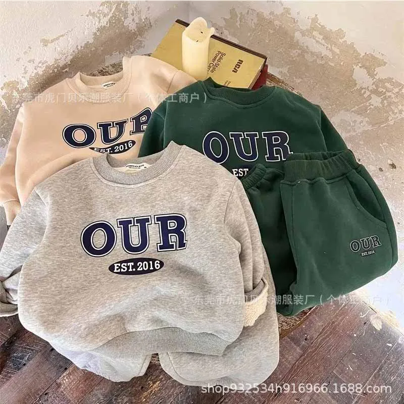 Conjunto de suéter cuello redondo con estampado para niños, invierno - imagen 4